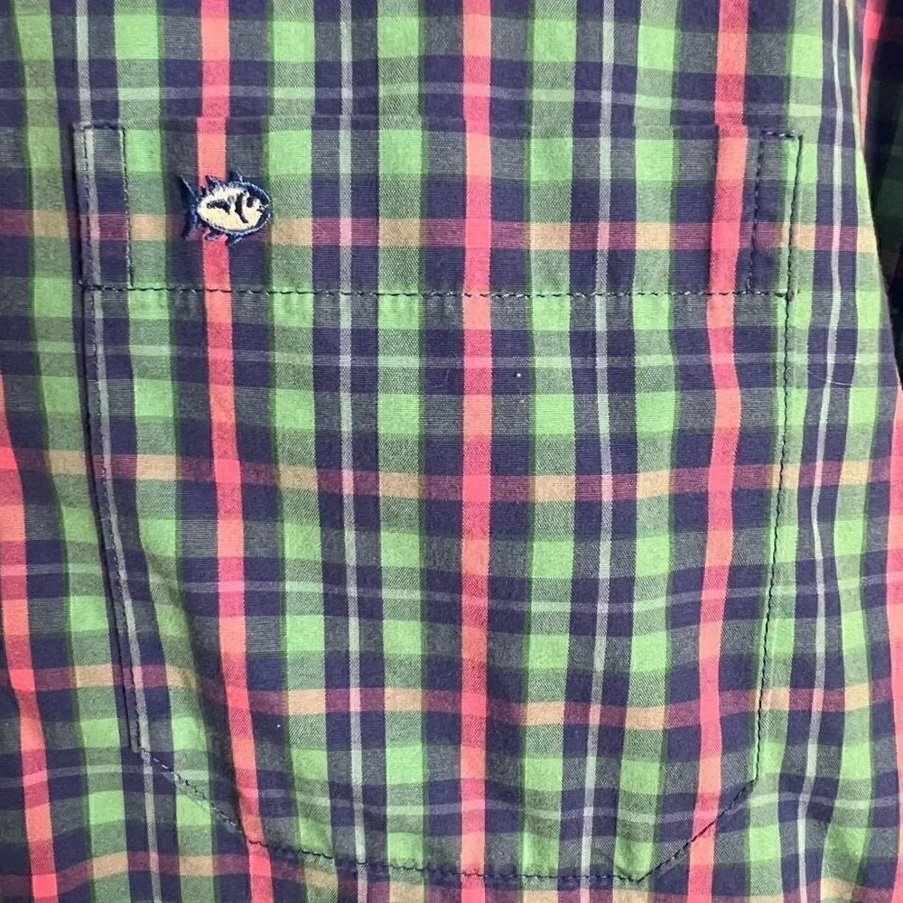 Southern Tide Classic Fit Plaid Button Down Shirt Collared Pink Blue mens size M